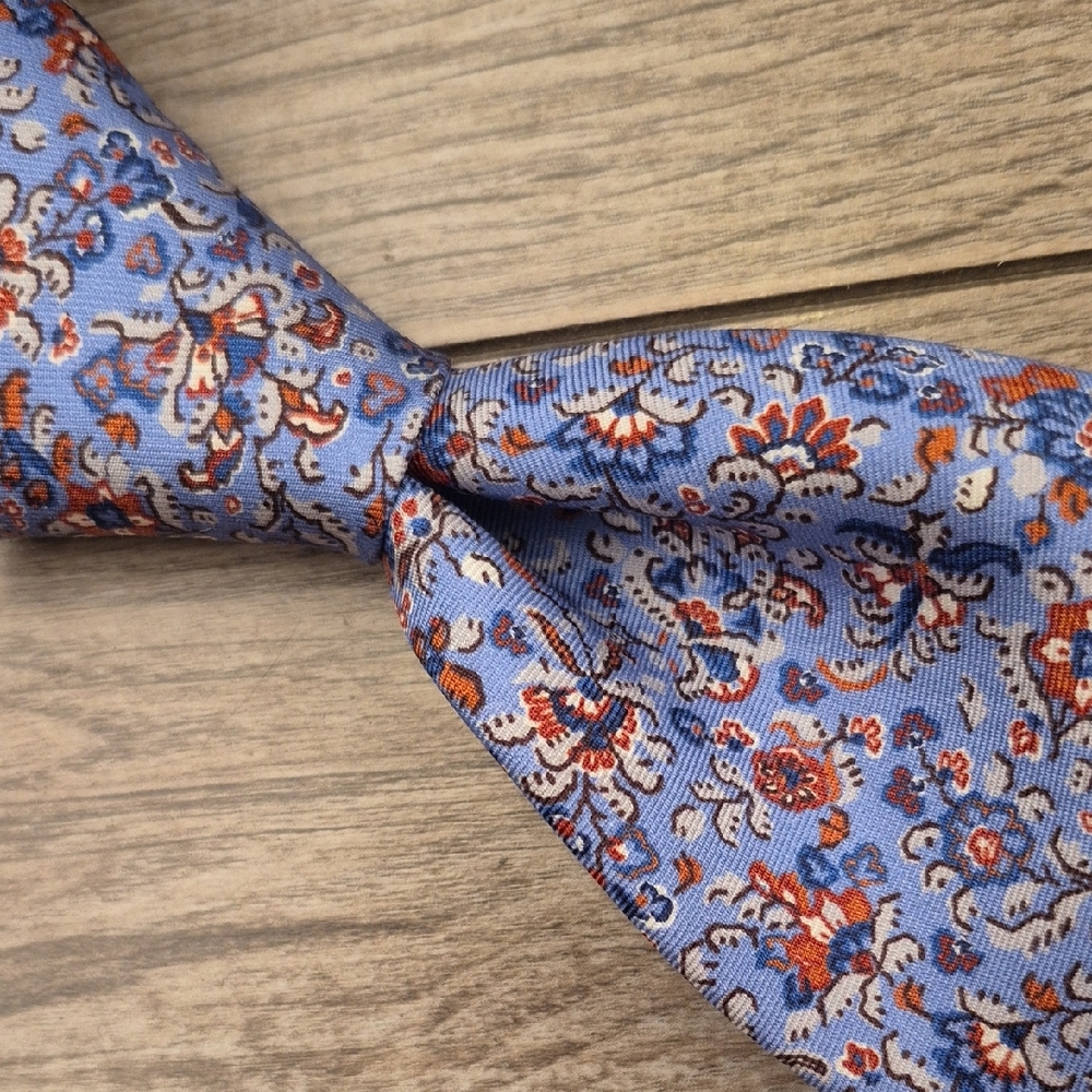DANIEL CREMIEUX Limited Edition Numbered 7 FOLD‎ Light Blue Floral Silk Tie NEW